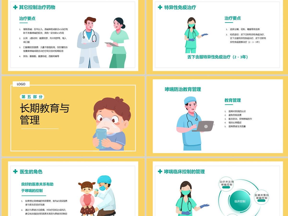 2022儿童哮喘知识讲解清新医疗风医学知识讲解通用课件PPT模板