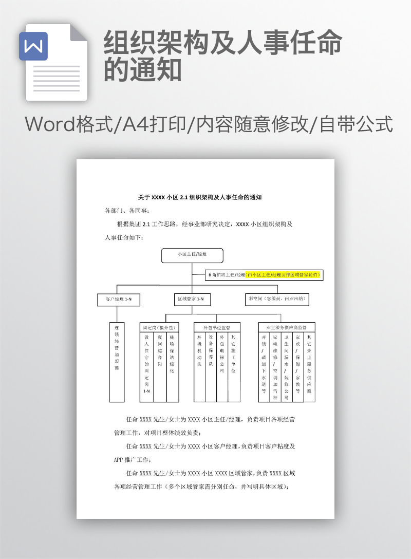 组织架构及人事任命的通知
