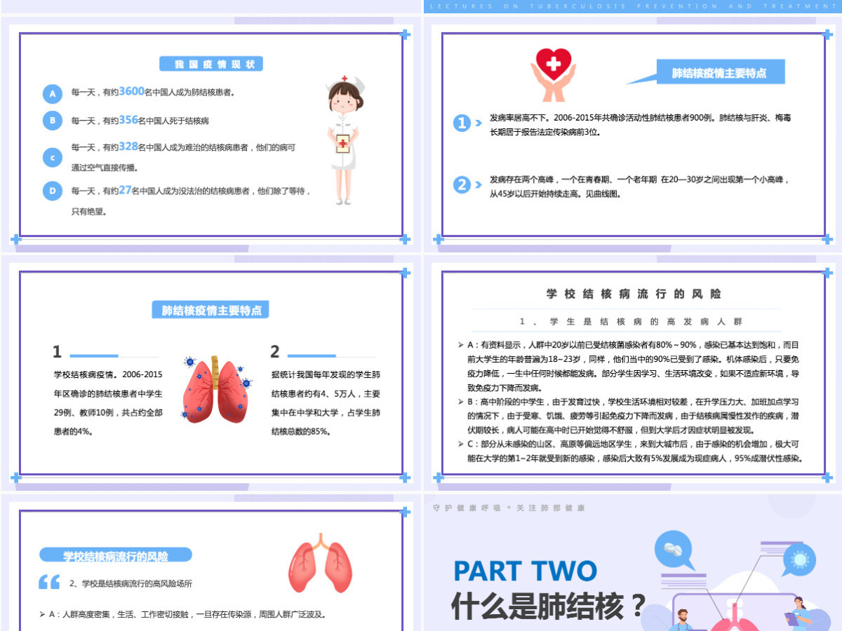 肺结核防治简约风肺结核防治知识讲座课件模板PPT