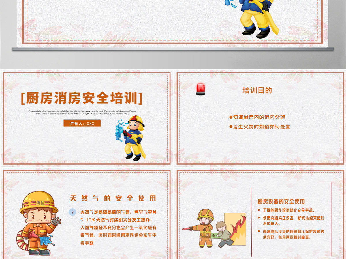 厨房消防安全培训卡通简约知道厨房内的消防设施PPT