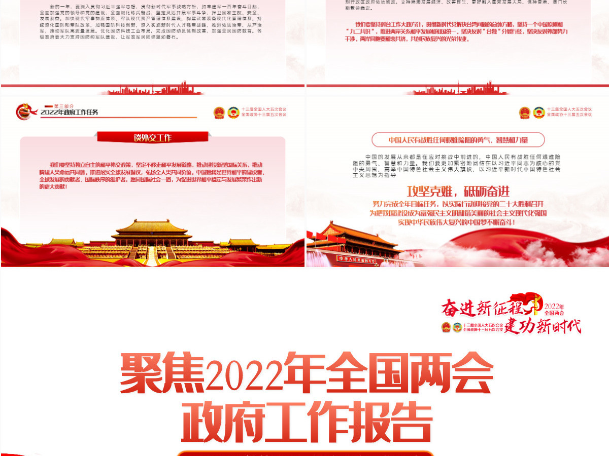 2022全国两会政府工作报告红色党政风学习解读两会精神内涵专题课件模板PPT-含讲稿 2022全国两会政府工作报告红色党政风学习解读两会精神内涵专题课件模板PPT-含讲稿