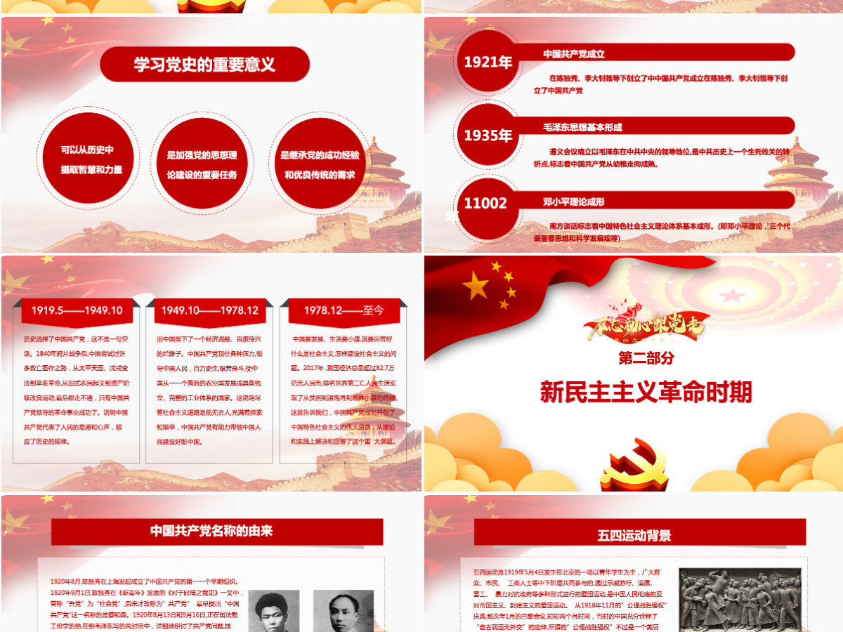 中国共产党建党100周年光辉历程党史党课PPT模板--含讲稿