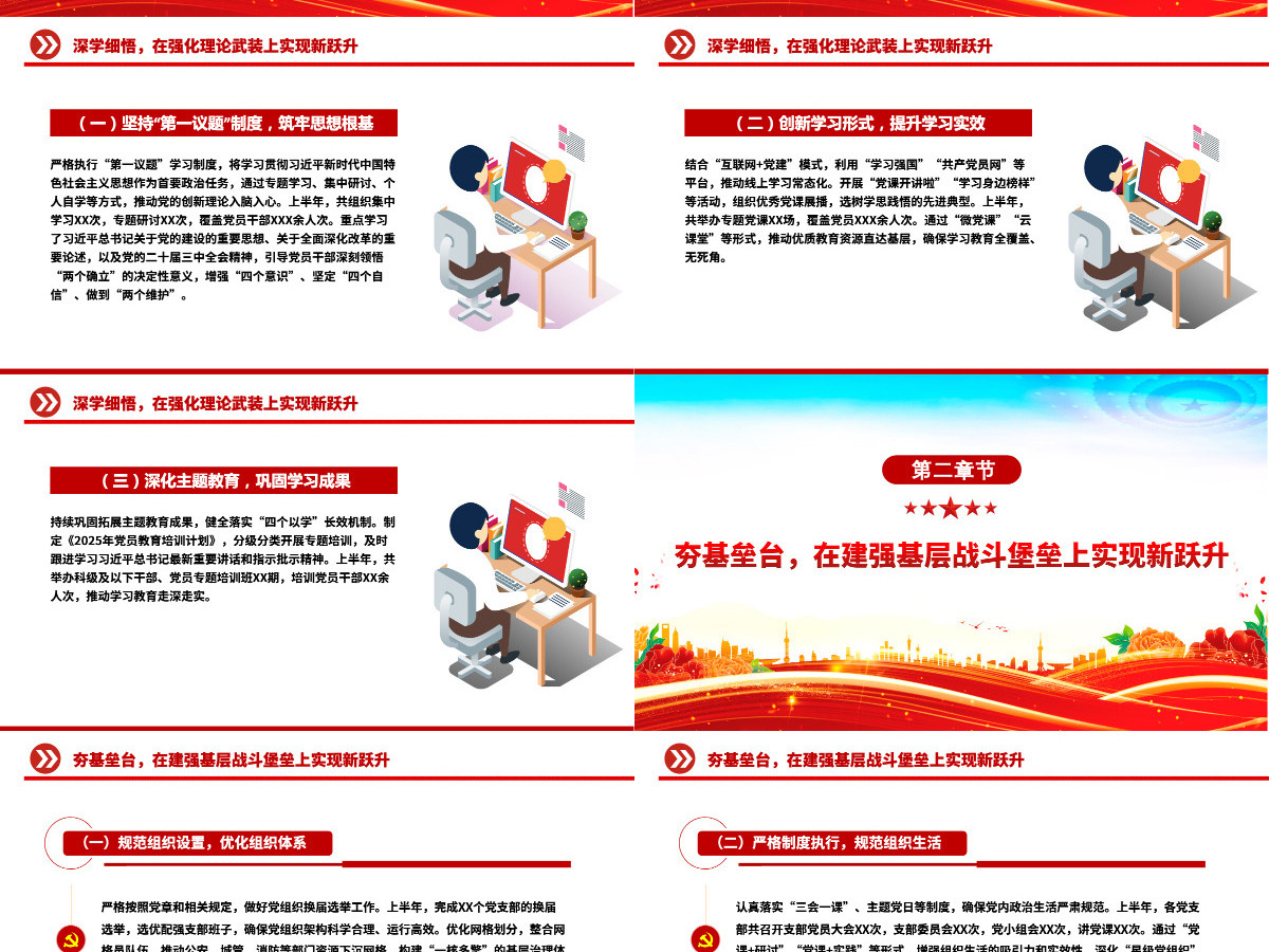 红色精品2025年上半年党建工作情况总结PPT模板 红色精品2025年上半年党建工作情况总结PPT模板