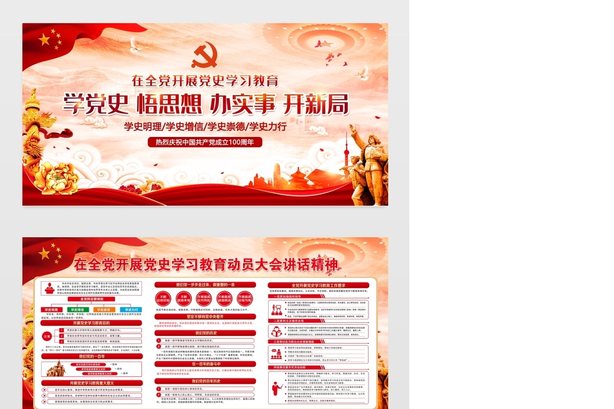 开展党史教育学习庆祝中国共产党成立100周年宣传栏模板