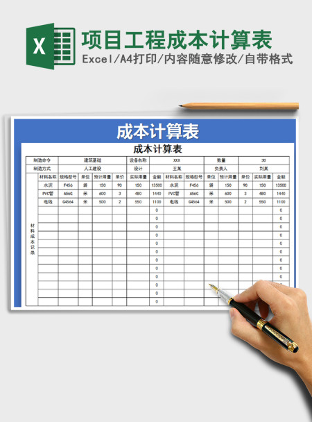 2021年项目工程成本计算表