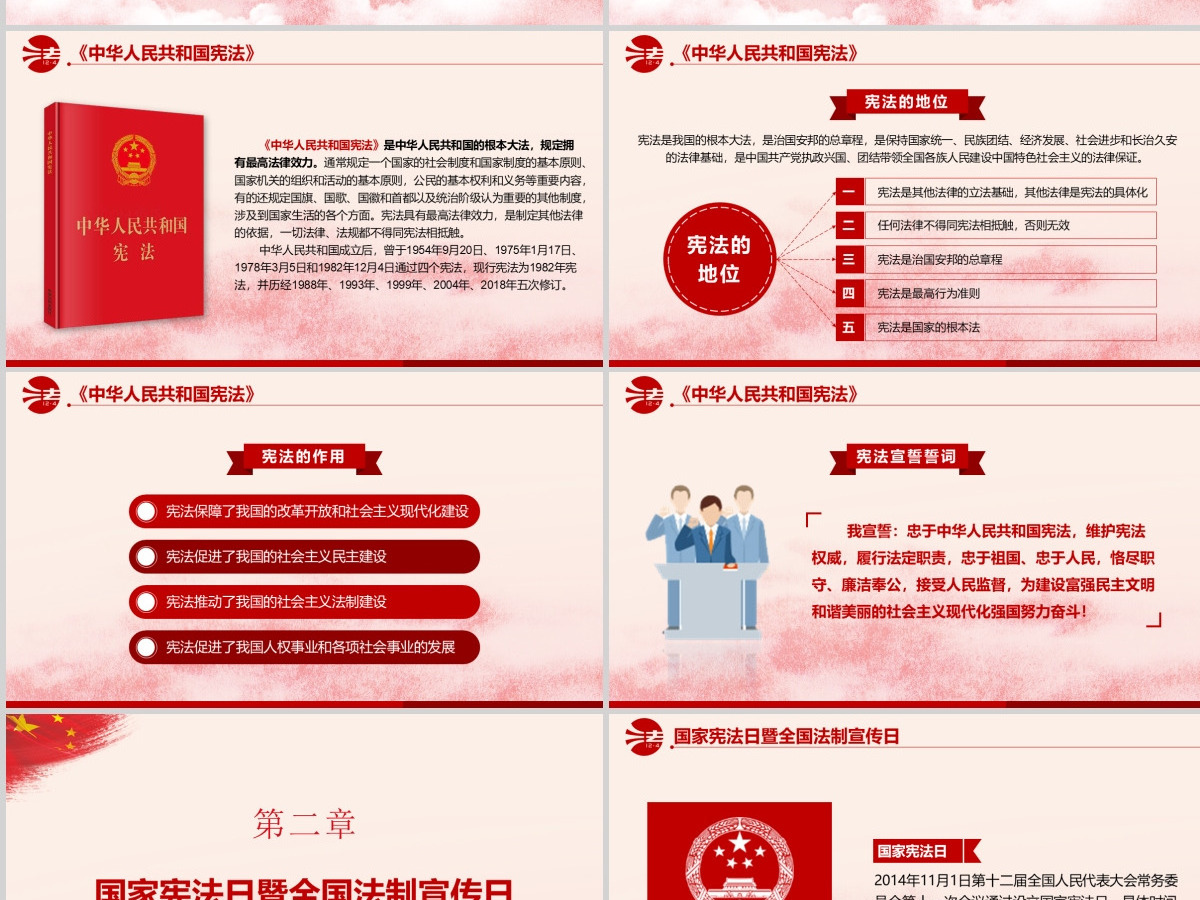 党建风国家宪法日宪法知识学习PPT模板