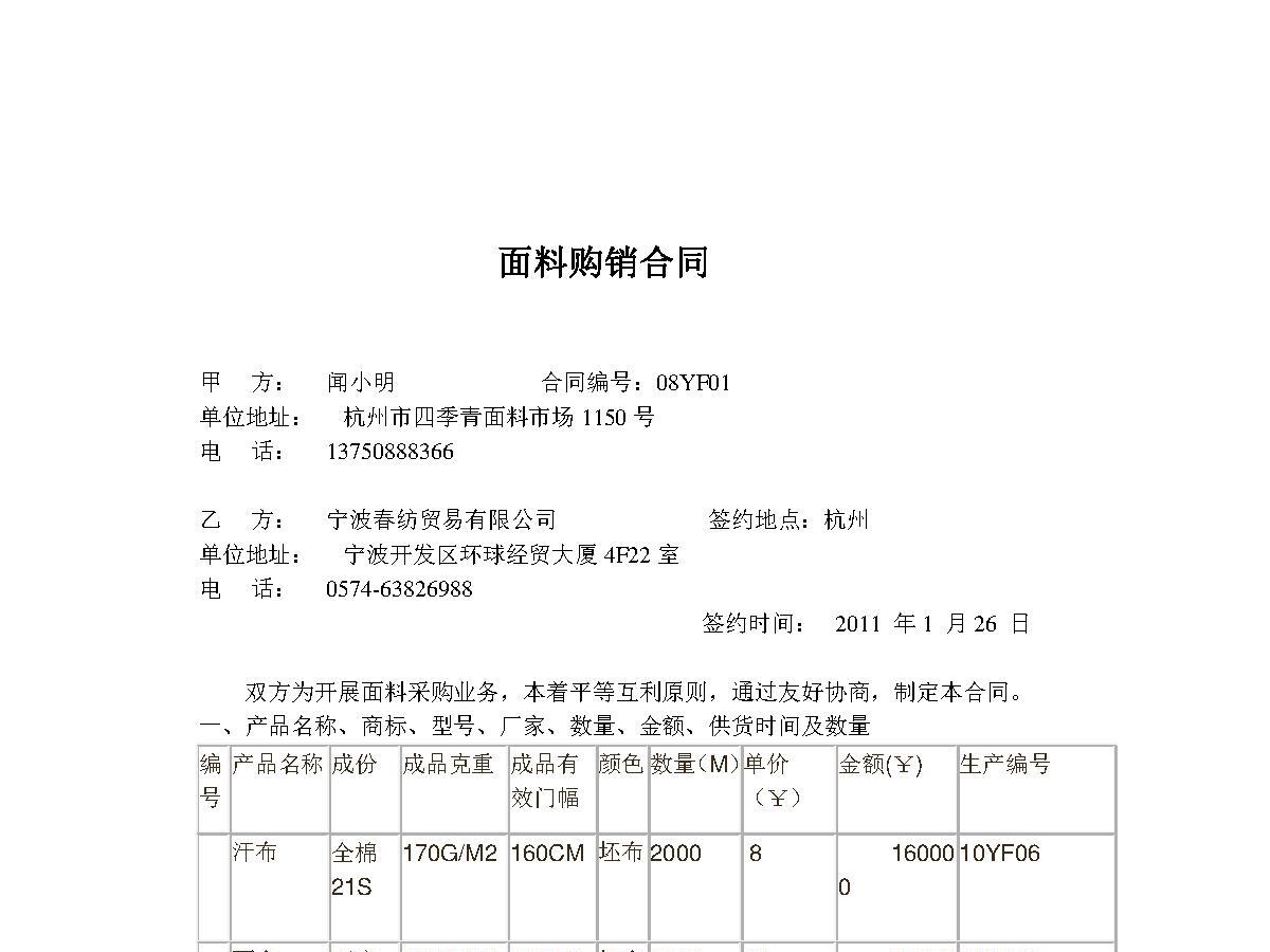 面料购销合同 面料购销合同