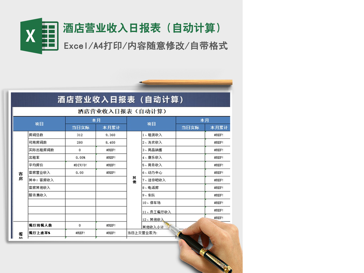 2021年酒店营业收入日报表（自动计算）