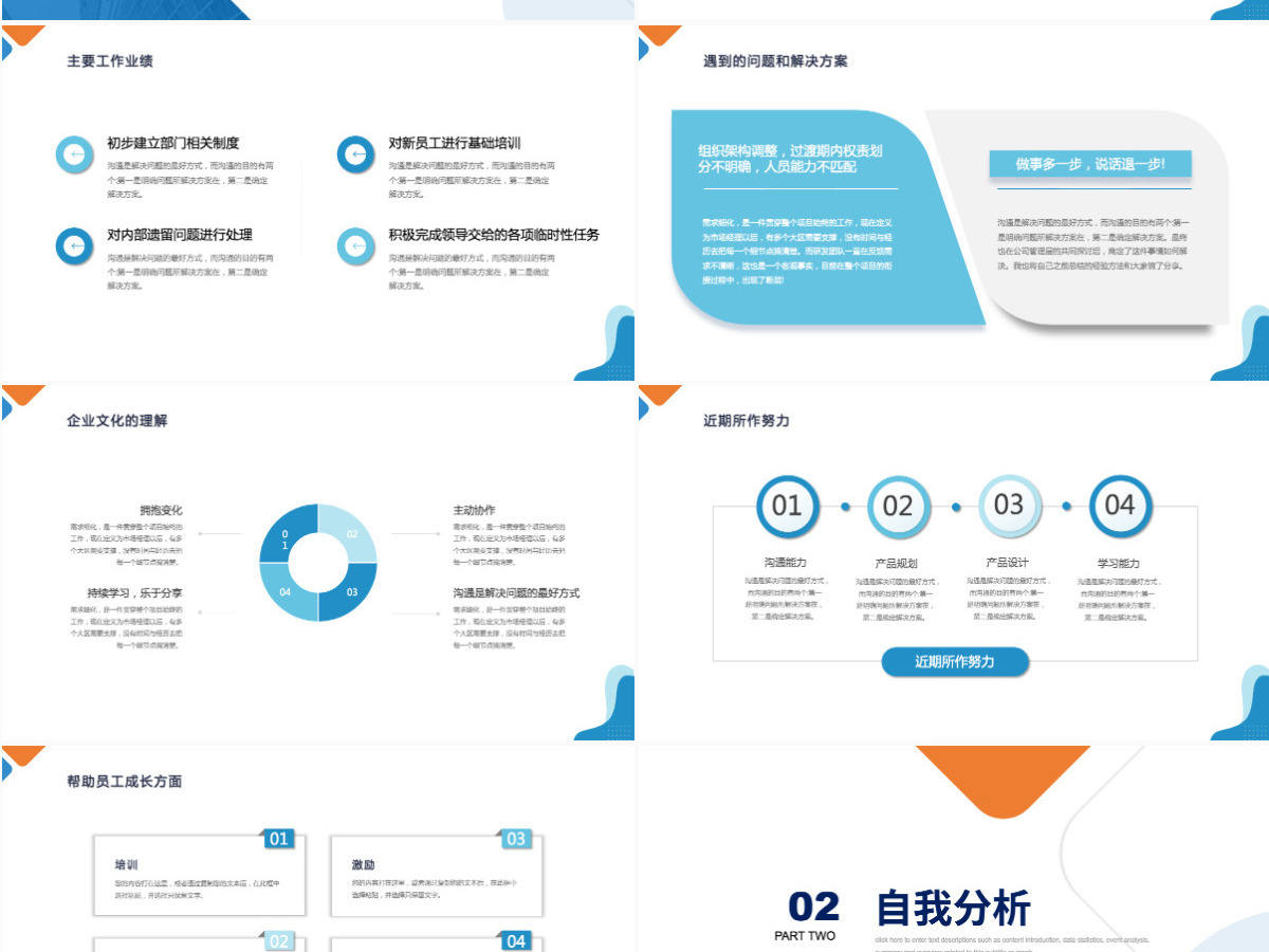 2022经理转正述职橙蓝双色晋升转正述职报告工作述职模板PPT 2022经理转正述职橙蓝双色晋升转正述职报告工作述职模板PPT