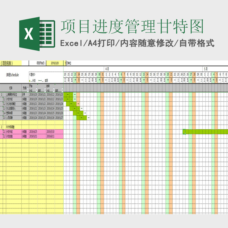 项目进度管理Excel甘特图Excel表格模板 项目进度管理Excel甘特图Excel表格模板