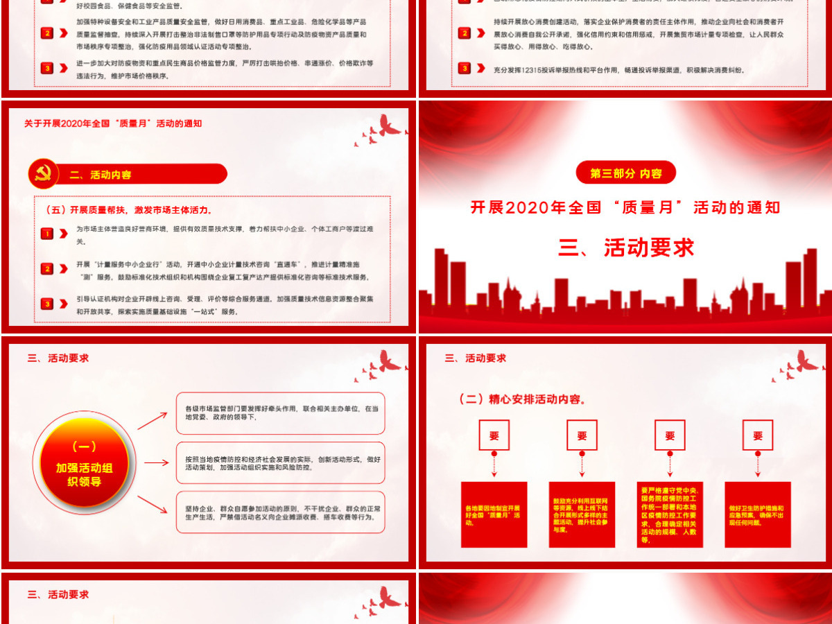 红色大气学习解读2020年全国“质量月”活动的通知ppt模板-含讲稿