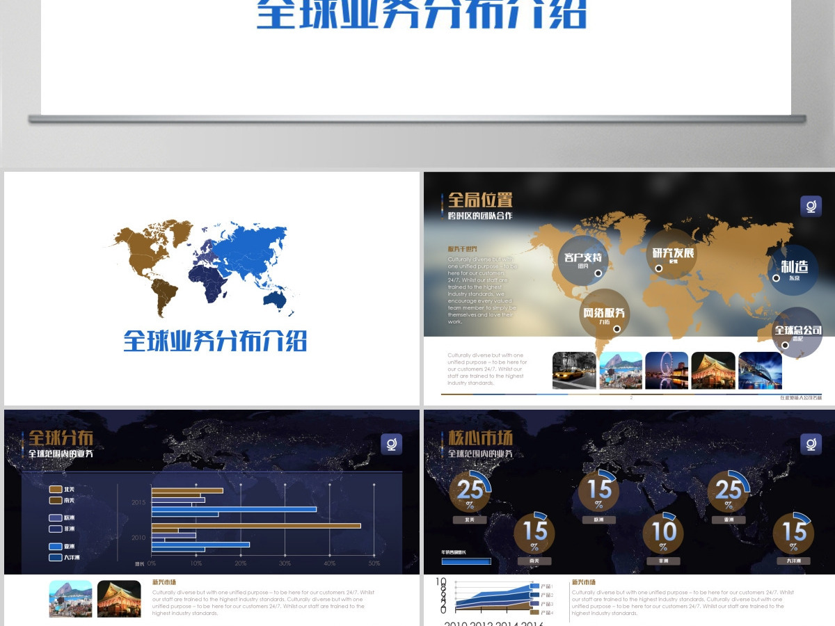 原创全球业务分布图业务简介地图PPT