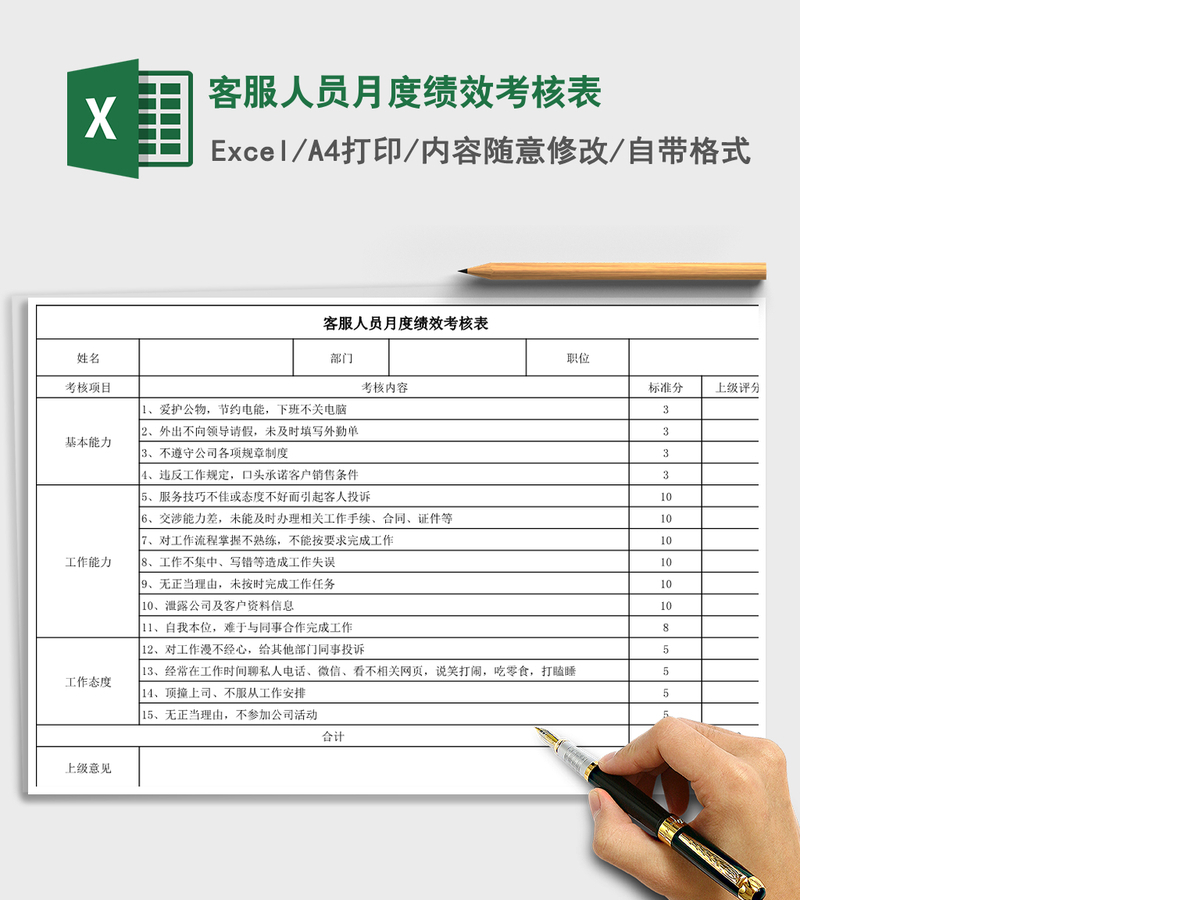 2021年客服人员月度绩效考核表 2021年客服人员月度绩效考核表