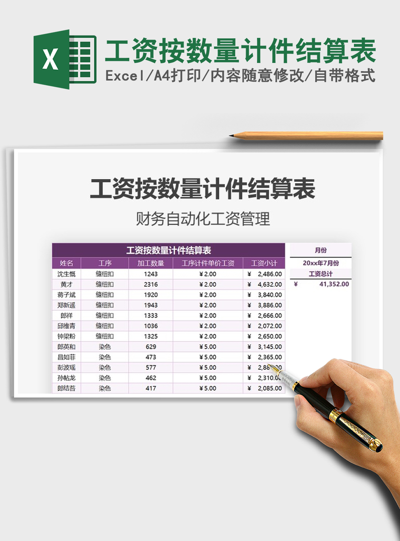 2021年工资按数量计件结算表 2021年工资按数量计件结算表