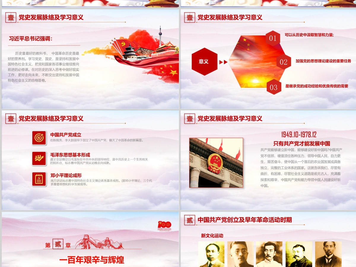 七一中国共产党党史建党节100周年党课学习党的光辉历程PPT模板--含讲稿