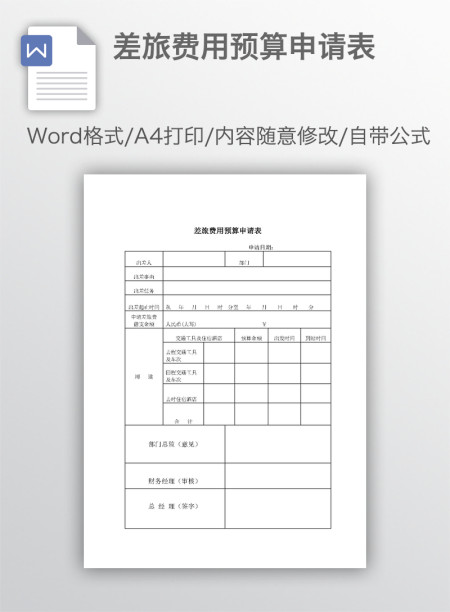 差旅费用预算申请表