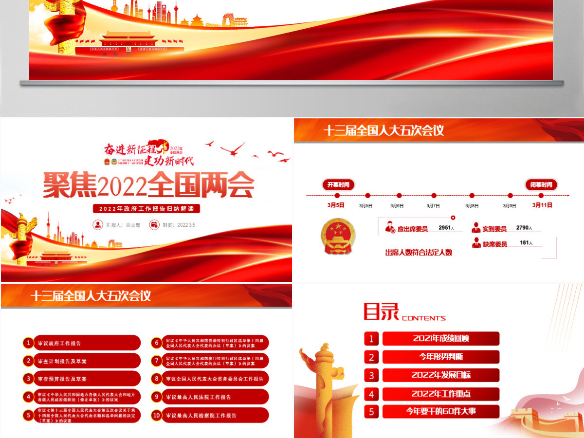聚焦2022全国两会红色精品学习贯彻2022年全国政协常委会工作报告重点内容专题党课课件模板PPT-含讲稿