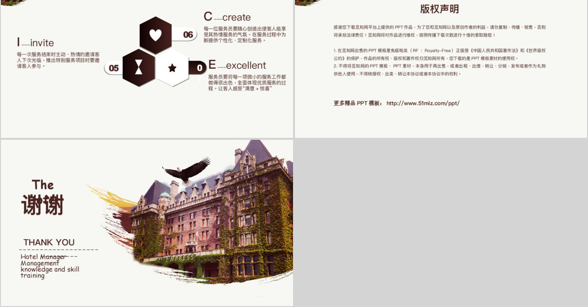 英伦商务风酒店管理人员管理知识与技能培训PPT模板