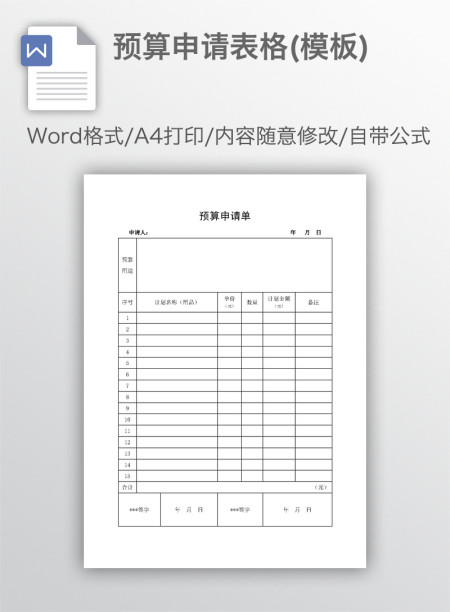 预算申请表格(模板)