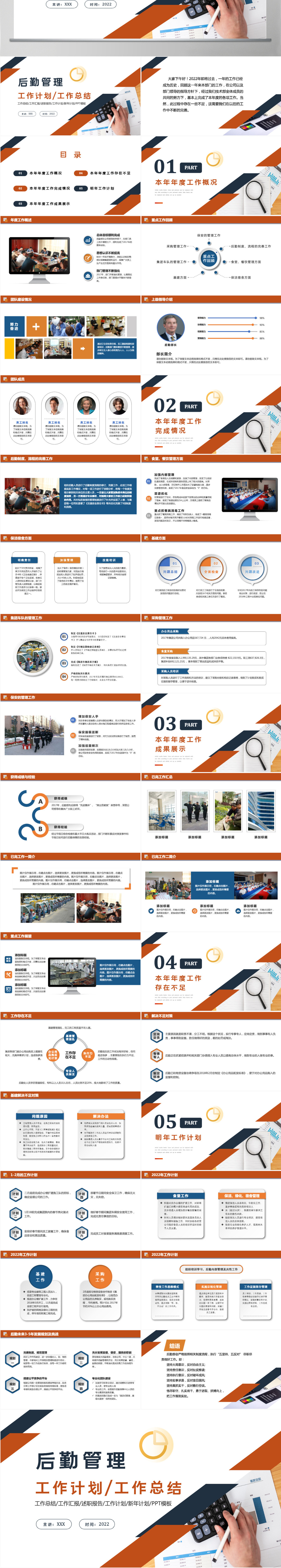 2022后勤管理工作计划大气商务风企业后勤部工作总结及下半年工作计划述职报告模板PPT