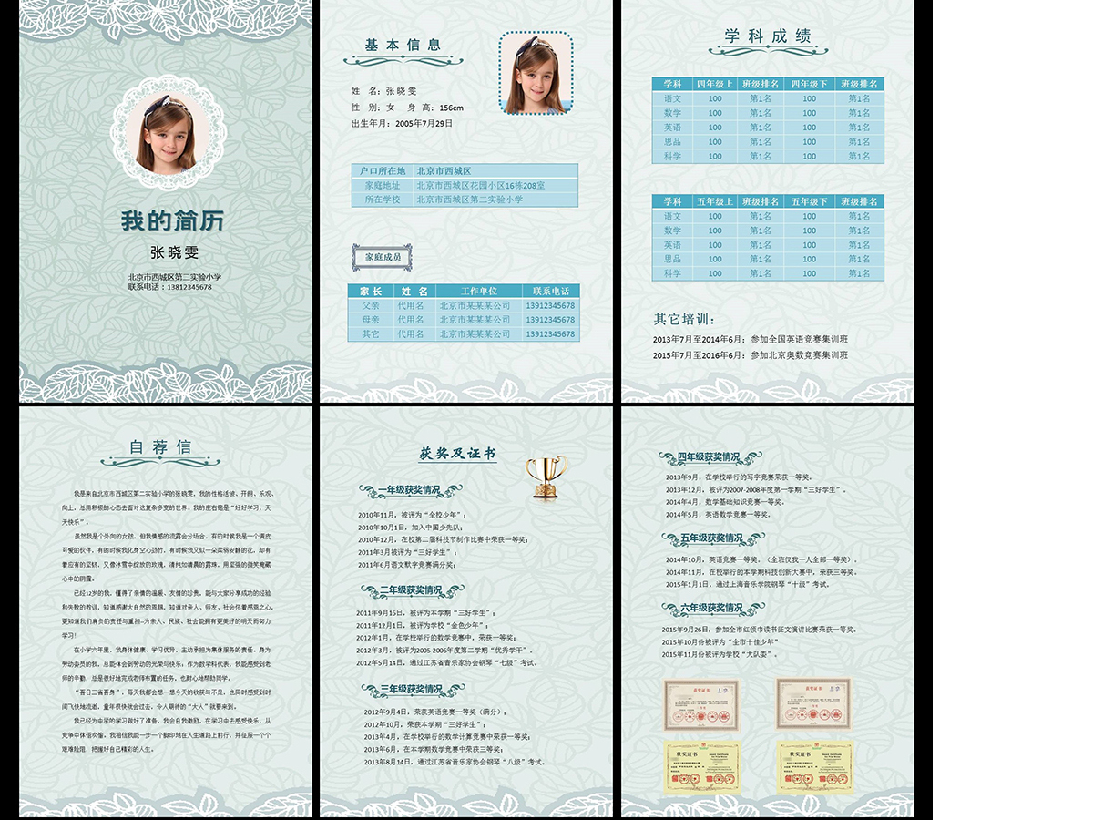 幼升小升初毕业升学择校个人简历模板 幼升小升初毕业升学择校个人简历模板