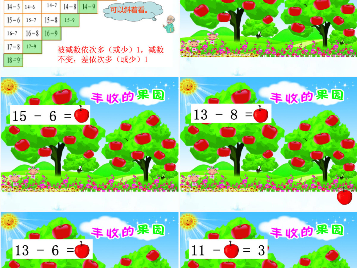 新北师大版小学一年级数学下册《做个减法表》课件ppt