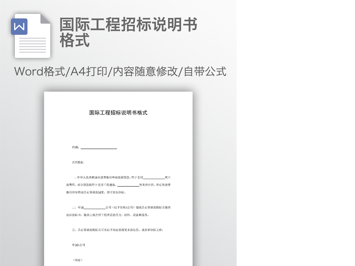 国际工程招标说明书格式