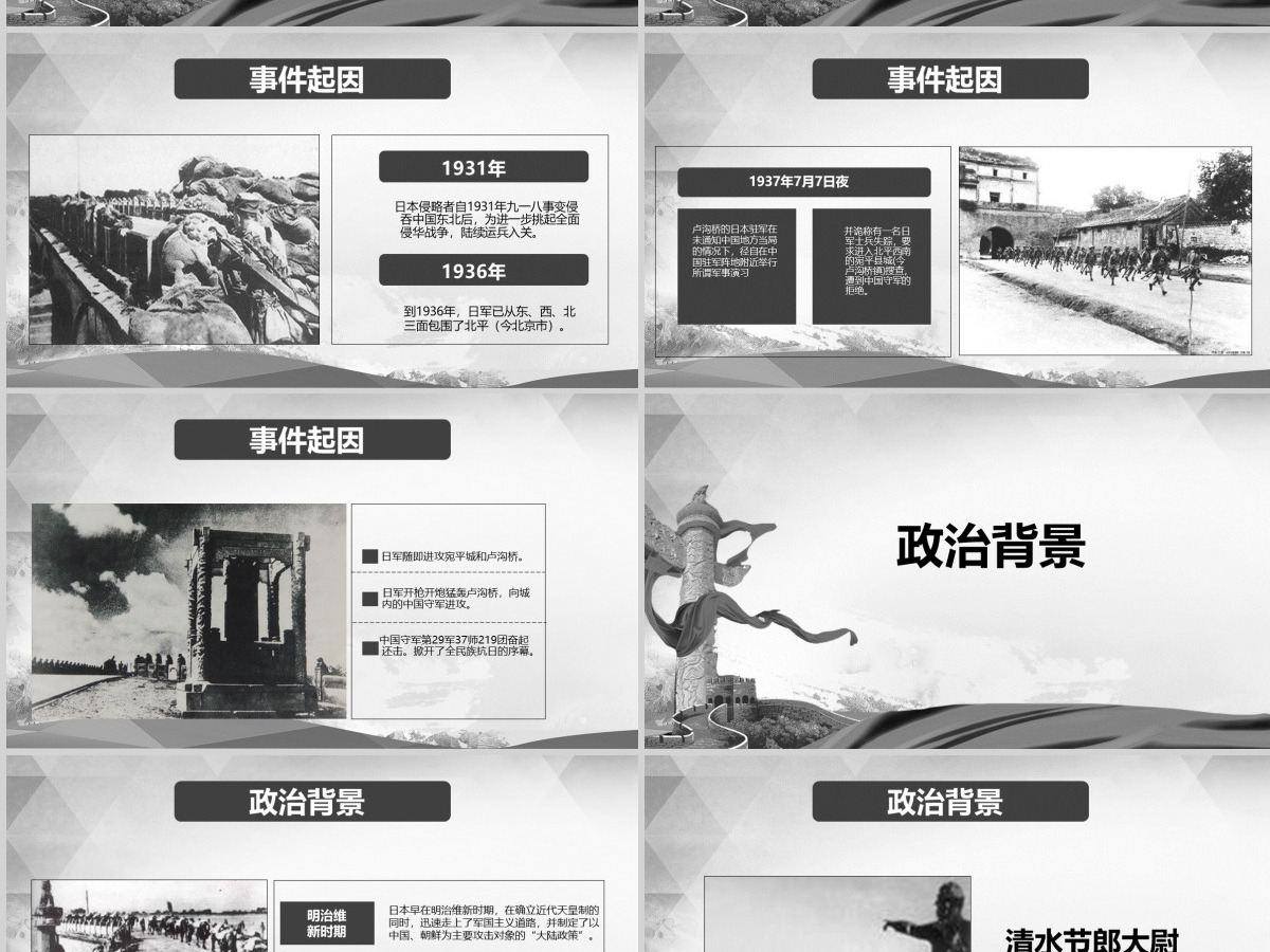 原创卢沟桥事变七七事变抗战胜利PPT模板-版权可商用