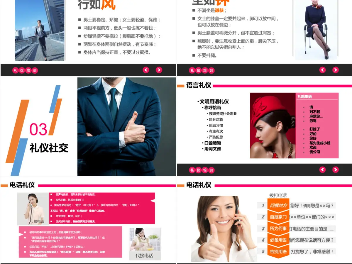 商务礼仪PPT模板谈判电话着装接待的礼仪