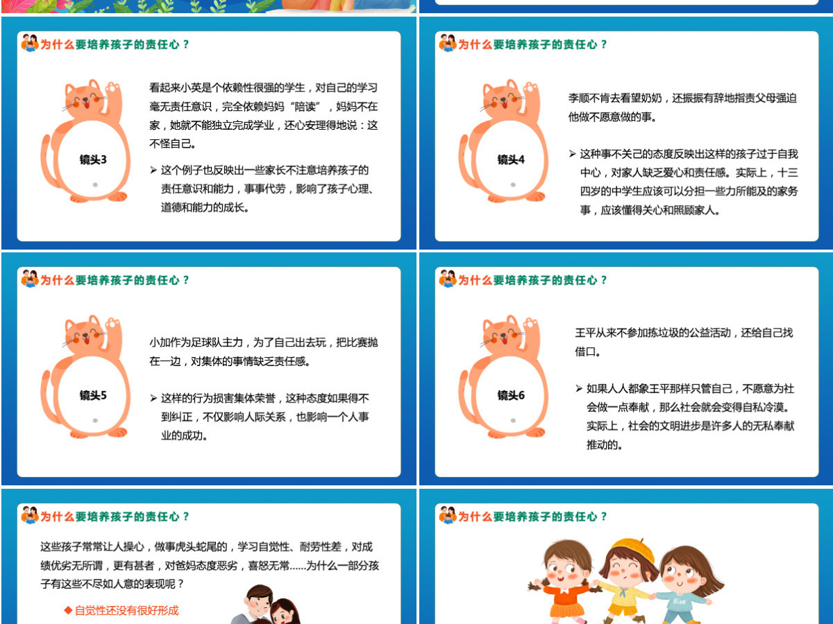 水彩卡通风如何培养孩子的责任心关于为什么培养孩子的责任心家庭教育主题班会课件PPT