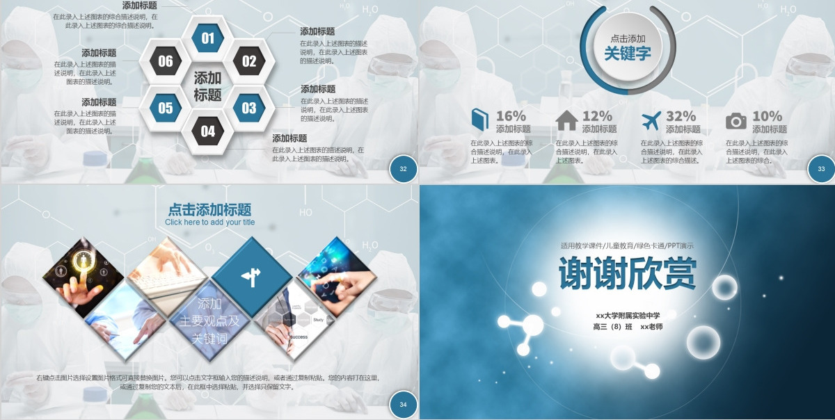 生物科学研究实验报告化学PPT模板幻灯片