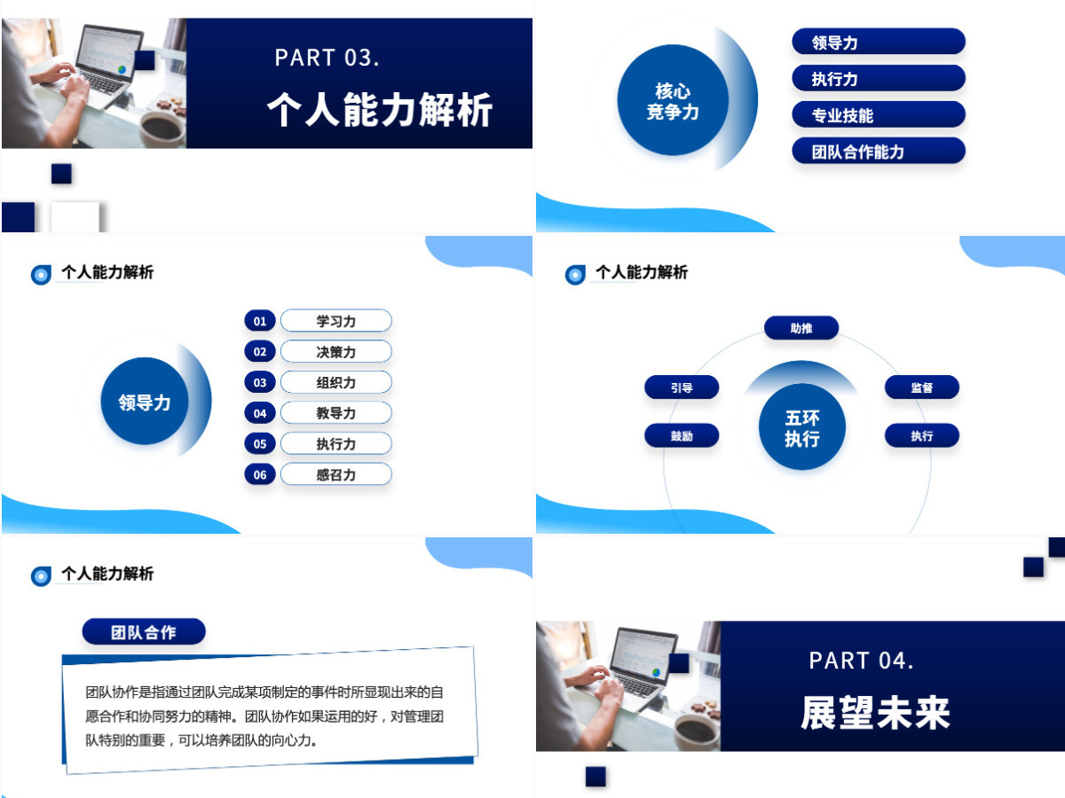 优秀员工竞选蓝色简约商务风企业员工工作述职报告工作总结模板PPT