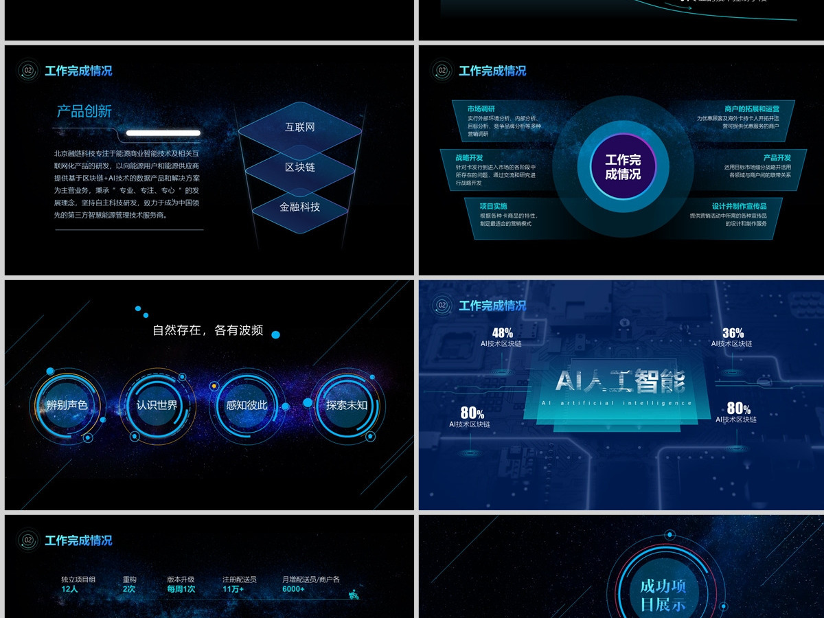 原创年度工作总结科技风星空互联网ppt模板-版权可商用
