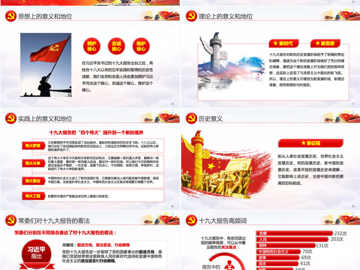 2019中国风学习贯彻十九大会议精神党支部党员党课学习PPT模板-含讲稿