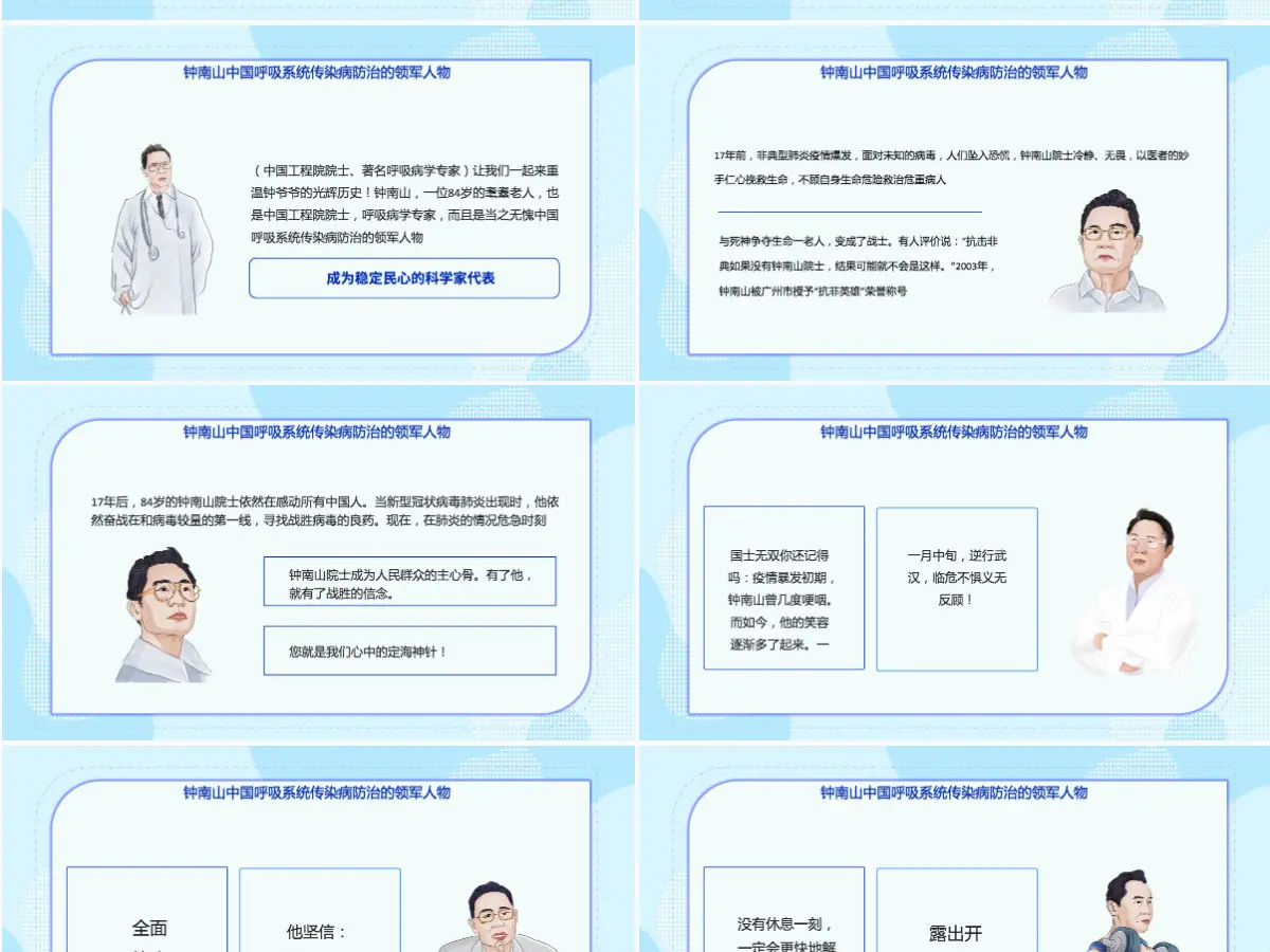 致敬钟南山院士简约精美中国呼吸系统传染病防治领军人物介绍课件模板PPT 致敬钟南山院士简约精美中国呼吸系统传染病防治领军人物介绍课件模板PPT