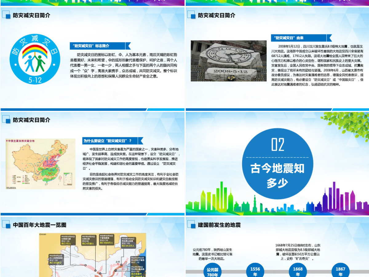 原创512防灾减灾日地震安全主题班会PPT-版权可商用