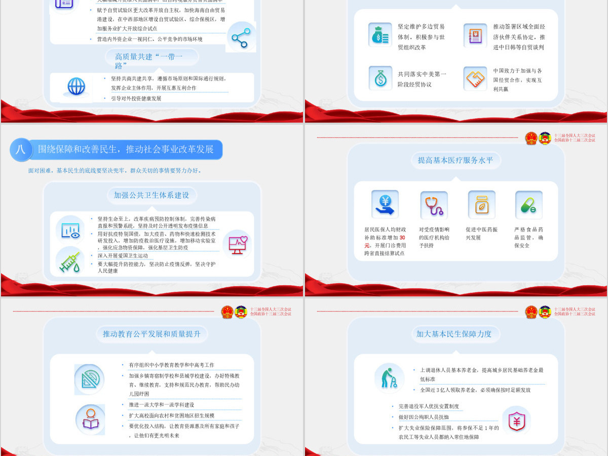 2020蓝色红色新拟态风全国两会聚焦两会精神PPT模版 2020蓝色红色新拟态风全国两会聚焦两会精神PPT模版