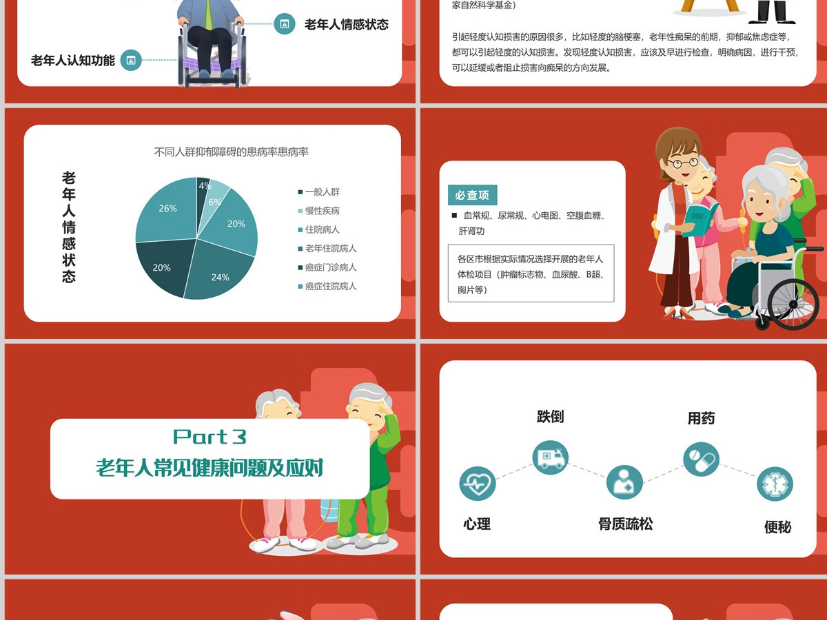 2022老年人健康管理创意插画风医疗尝试科普通用PPT模板 2022老年人健康管理创意插画风医疗尝试科普通用PPT模板
