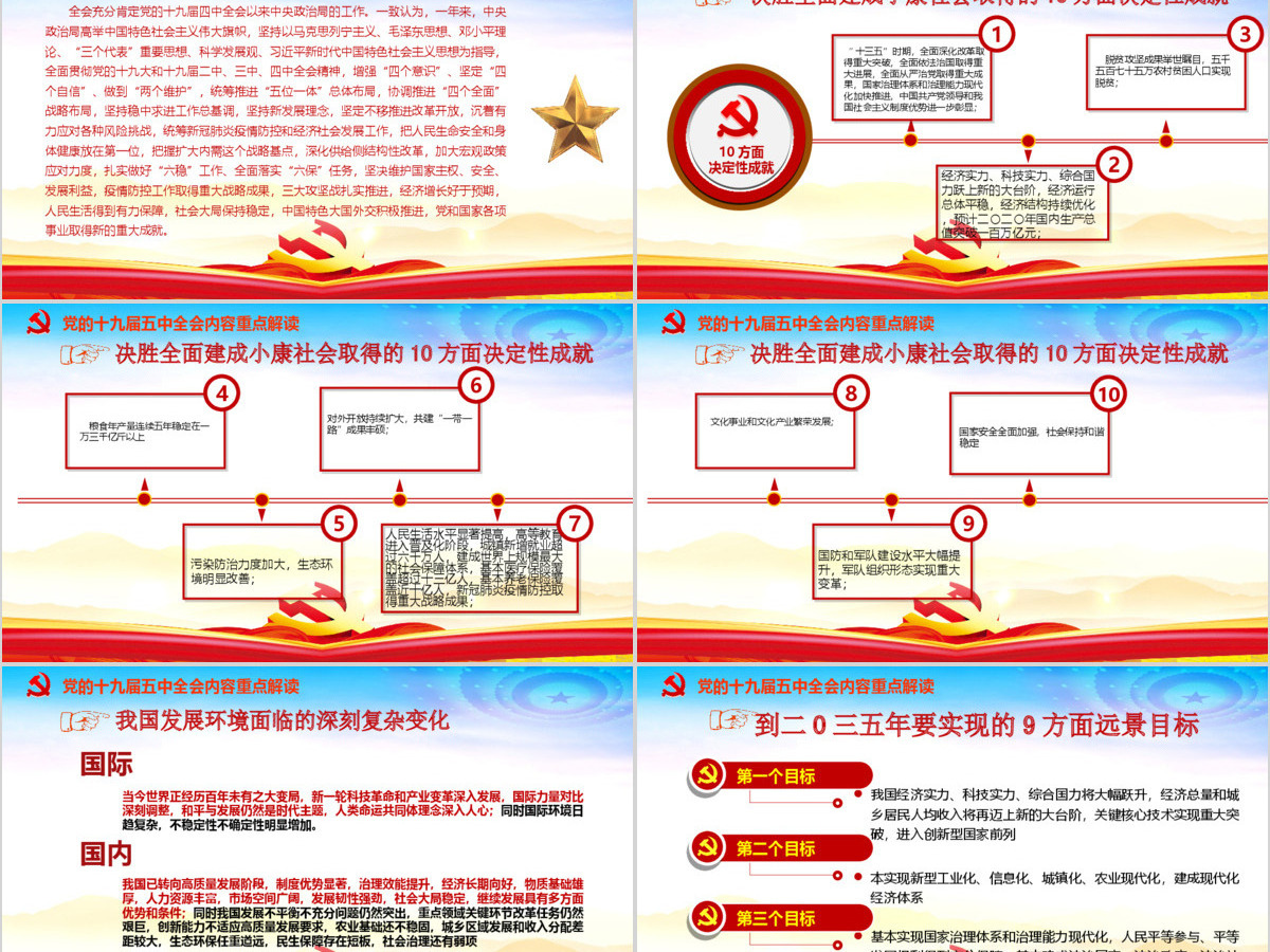 时尚彩色中国共产党第十九届五中全会公报学习解读PPT