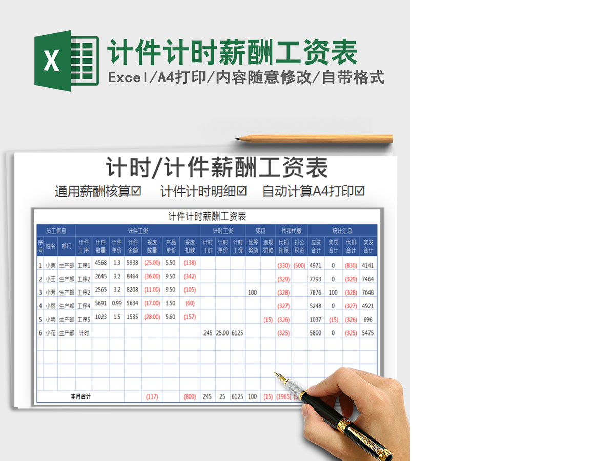 2021年计件计时薪酬工资表 2021年计件计时薪酬工资表