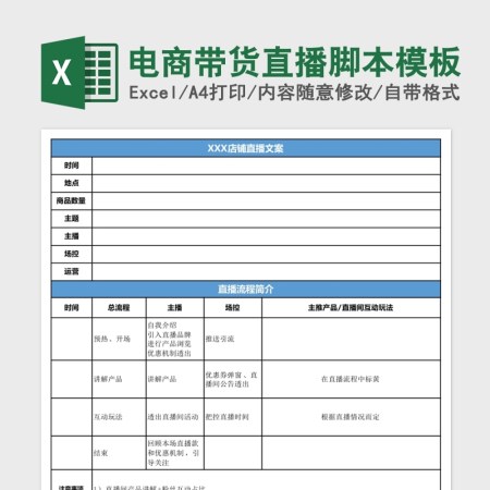 电商带货直播脚本模板Excel