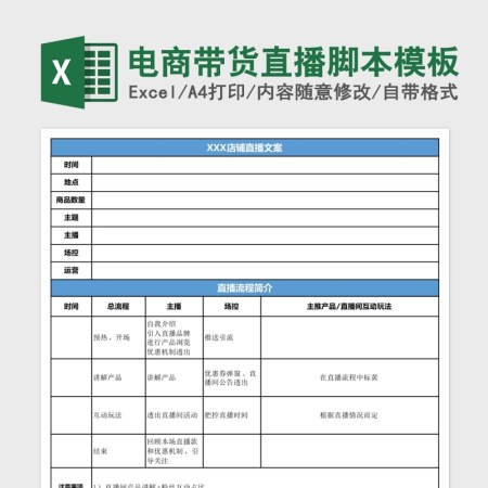 电商带货直播脚本模板Excel