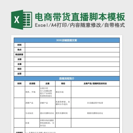 电商带货直播脚本模板Excel