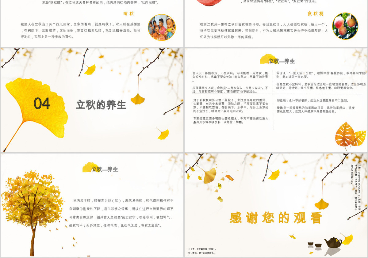 2024简约古风枫叶一叶知秋立秋二十四节气PPT模板下载