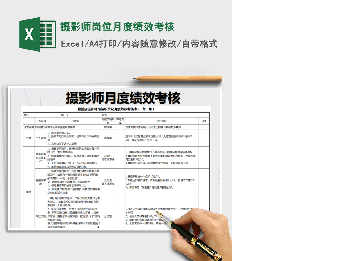 2022年摄影师岗位月度绩效考核免费下载 2022年摄影师岗位月度绩效考核免费下载