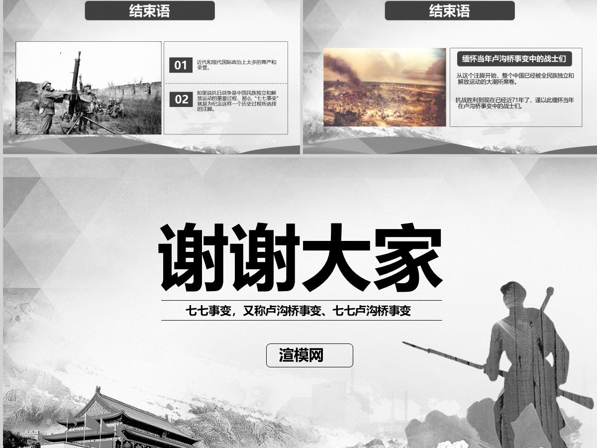原创卢沟桥事变七七事变抗战胜利PPT模板-版权可商用