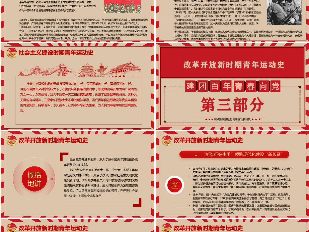 中国青年运动史红色复古风建团百年青春向党弘扬五四精神挥洒热血青春专题团课PPT-含讲稿