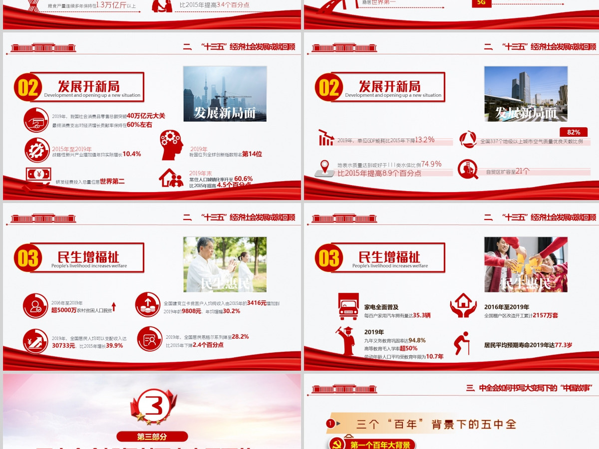 红色炫彩十九届五中全会精神解读十四五规划党课学习PPT--含讲稿