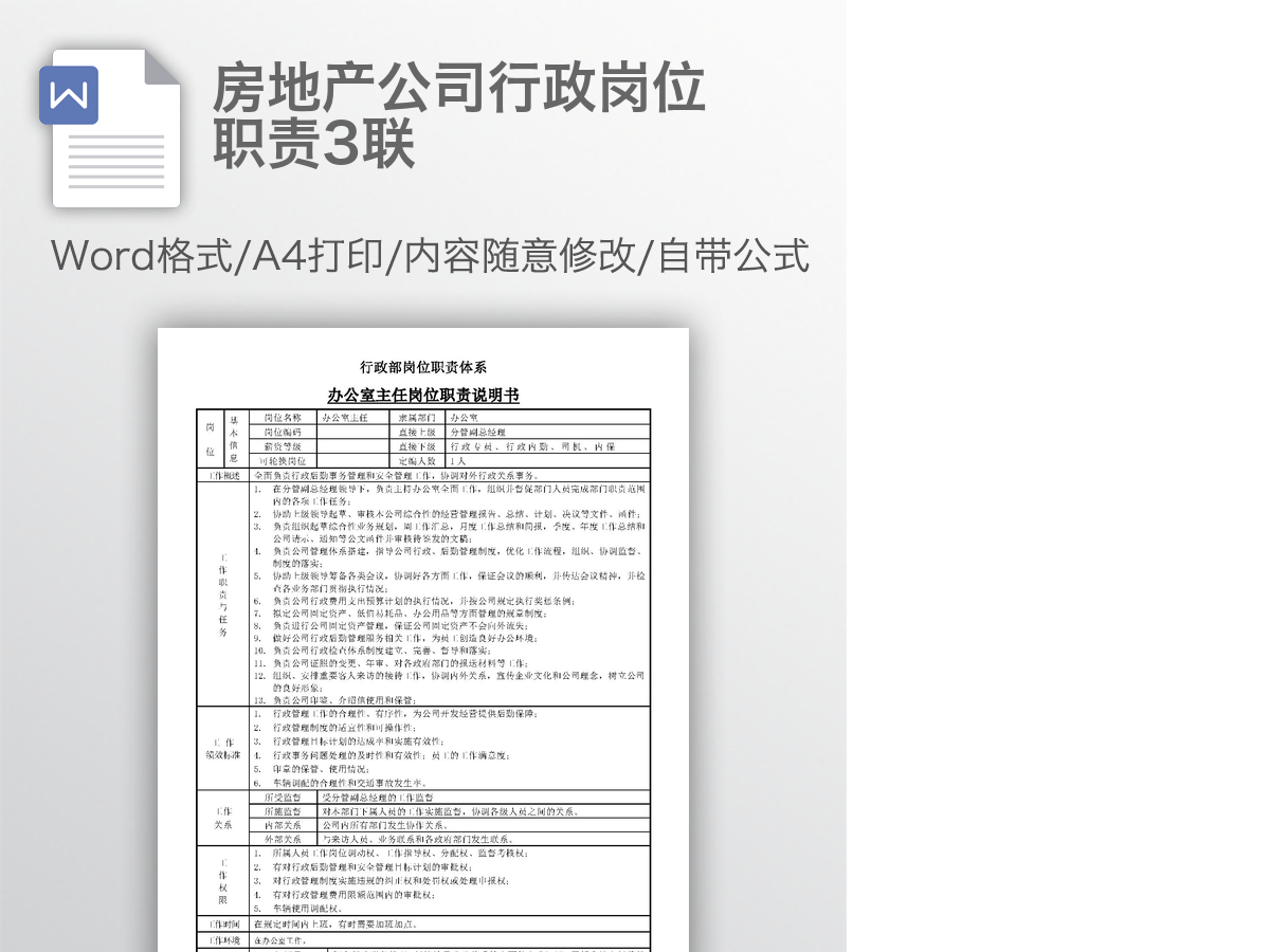 房地产公司行政岗位职责3联