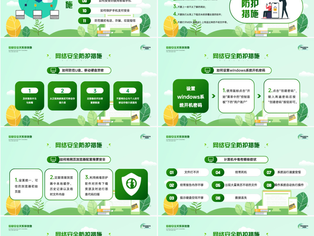 国家网络安全宣传周绿色矢量警惕信息泄漏维系网络安全宣教课件PPT 国家网络安全宣传周绿色矢量警惕信息泄漏维系网络安全宣教课件PPT